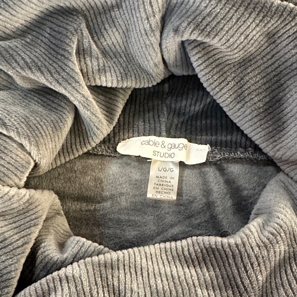 Cable & Gauge Charcoal Velour Corduroy Funnel Neck Pullover Cozy Boxy Large - Picture 3 of 10